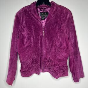 Vintage Y2K 90s Suede Leather Jacket Women's 1X Purple Ruched Western Moto Biker